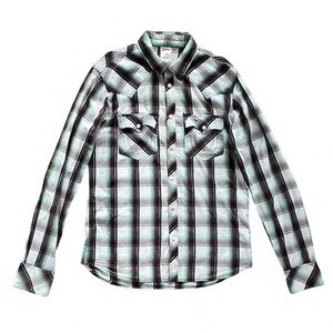 True Religion Western Plaid Cotton Long Sleeve Button Up Shirt Flawed Medium